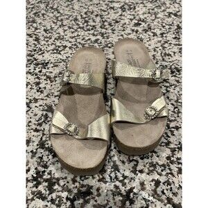 NAOT Rhinestone Buckle, Gold Leather KATE Wedge Sandals Shoes 40 US 8.5